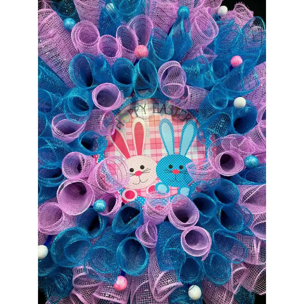 Happy Easter Wreath Handmade Deco Mesh Large 24 Inch
